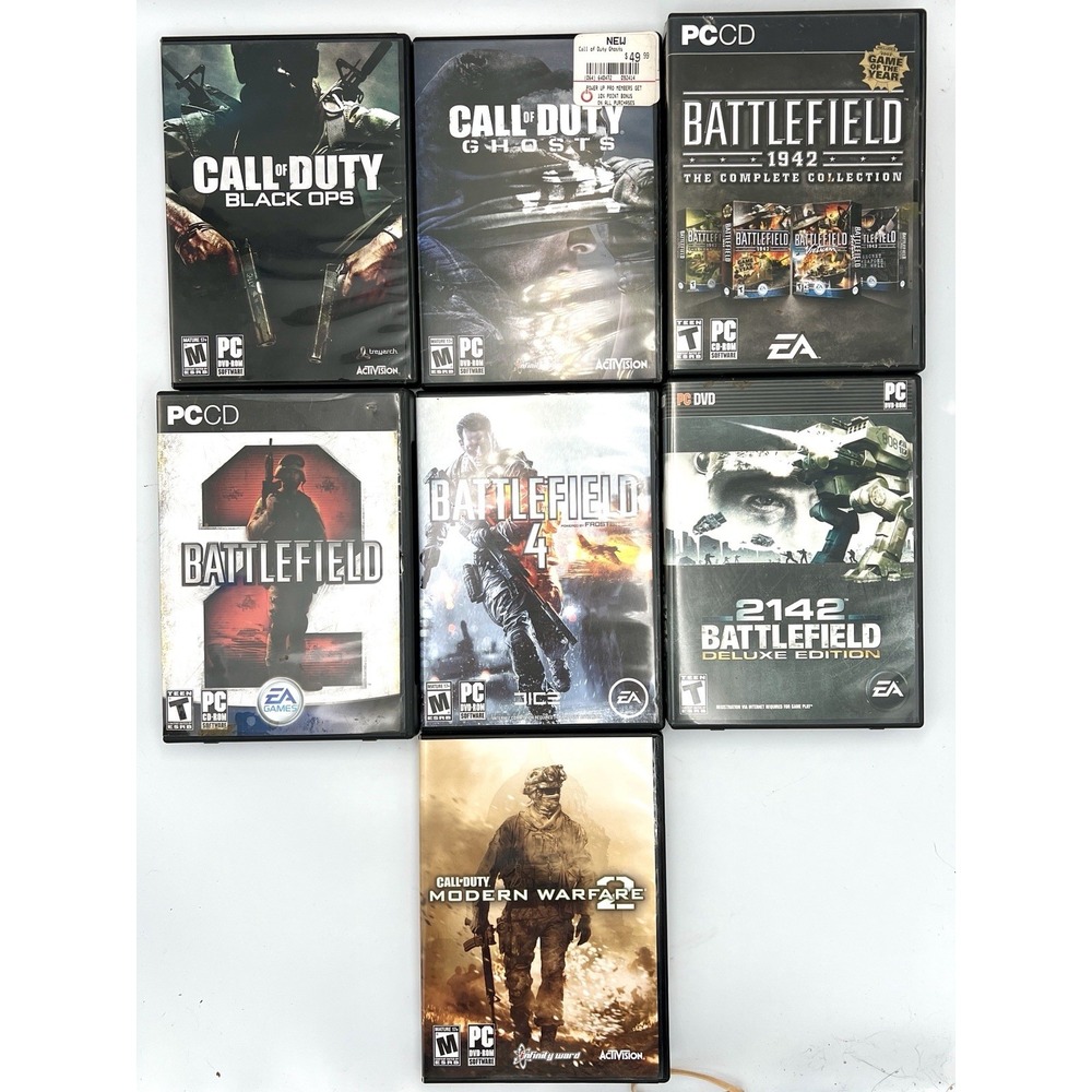 Lot of 7 War‎ Games PC;  Battlefield, Call of Duty, Modern Warfare